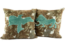 Load image into Gallery viewer, Dove and Lion™ Cyan Camo, Pair of Pillows by Sarah Lois™   20"x20"