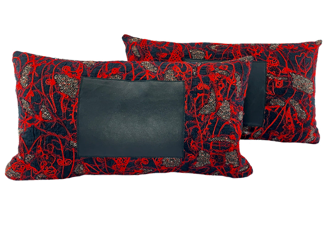 Crimson Noir Leather, Pair of Pillows by Sarah Lois™                                12