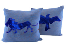 Load image into Gallery viewer, Dove and Lion™ Cobalt, Pair of Pillows by Sarah Lois™   20&quot;x20&quot;
